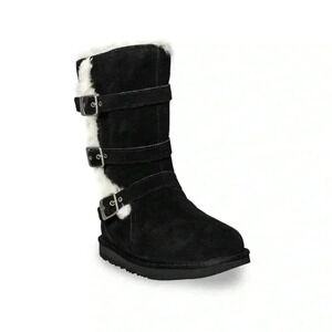 [US6]UGG AUSTRALIA  Becket II SHEEPSKIN 3 BUCKLE SIDE ZIP BLACK BOOTS F3012D